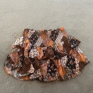 Mustard Seed Patchwork Ruffle Skort - Brown and Orange